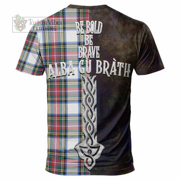 Dennistoun Tartan Family Crest T-Shirt Alba Gu Brath Be Brave Lion Ancient Style - Tartan Vibes Clothing