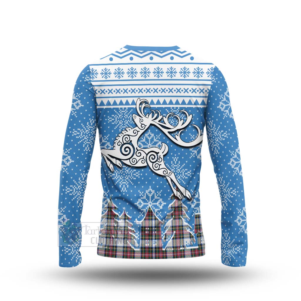 Dennistoun Clan Christmas Long Sleeve T-Shirt Celtic Reindeer Style - Tartan Vibes Clothing