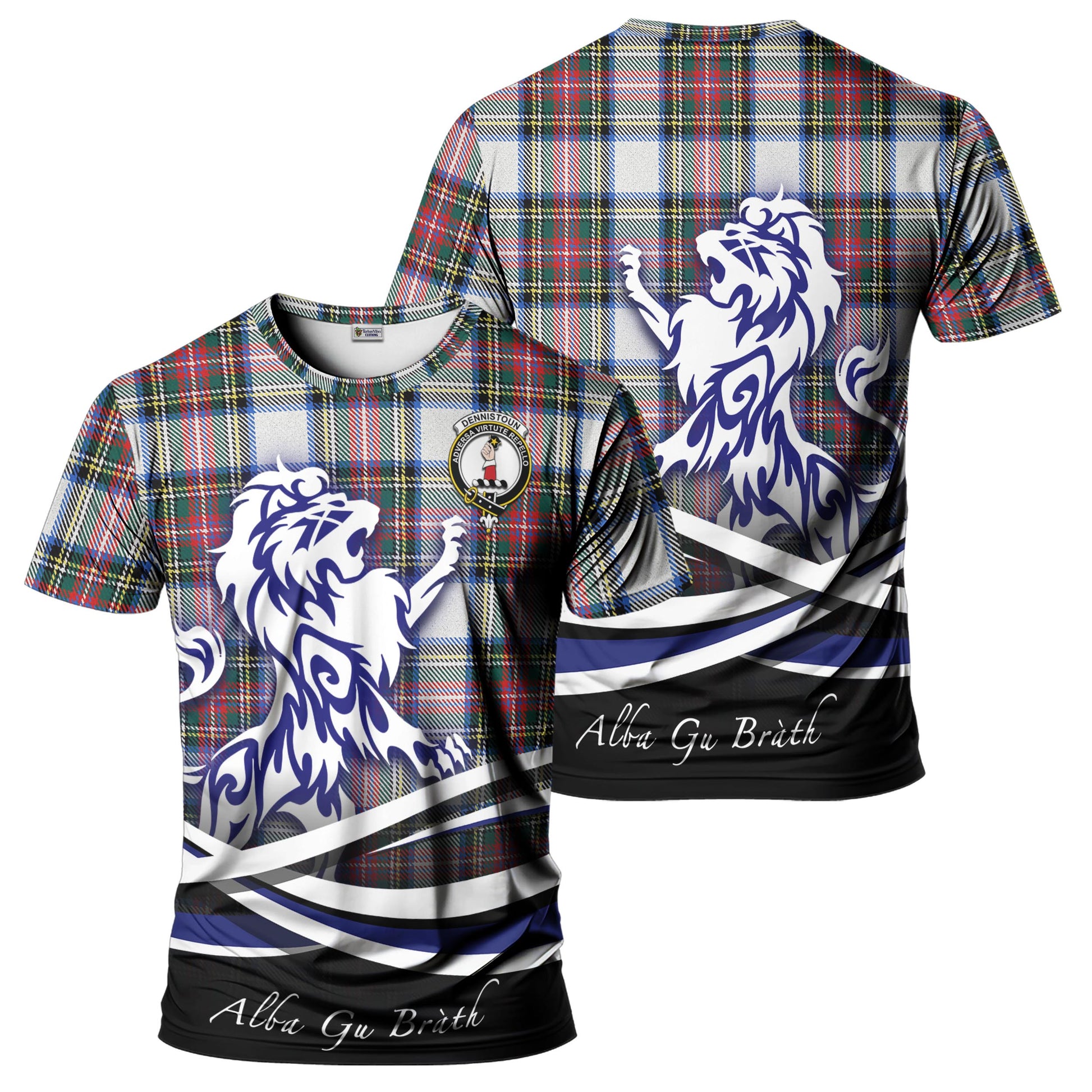 Dennistoun Tartan T-Shirt with Alba Gu Brath Regal Lion Emblem - Tartan Vibes Clothing