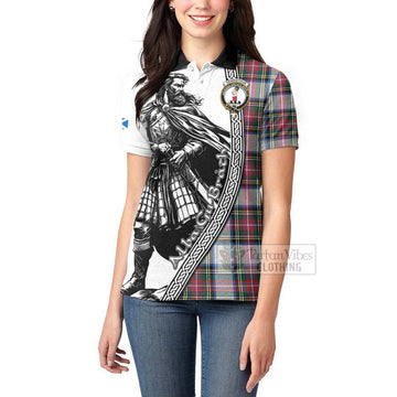 Dennistoun Tartan Clan Crest Women's Polo Shirt with Highlander Warrior Celtic Style - Tartan Vibes Clothing