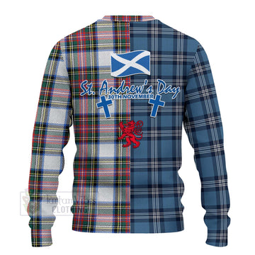 Dennistoun Tartan Knitted Sweater Happy St. Andrew's Day Half Tartan Style - Tartan Vibes Clothing