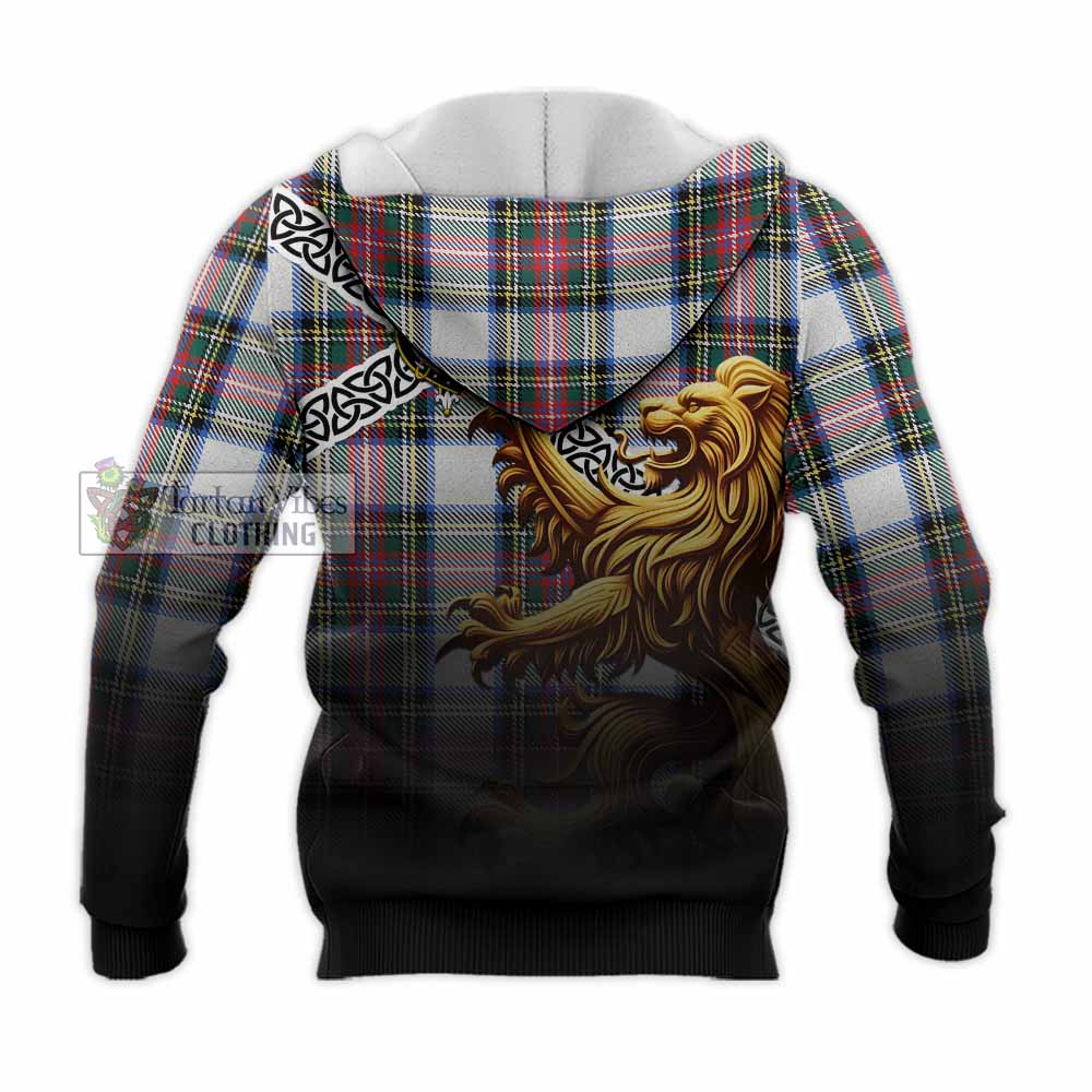Dennistoun Crest Tartan Knitted Hoodie with Golden Lion Emblem Celtic Style - Tartan Vibes Clothing