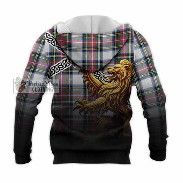 Dennistoun Crest Tartan Knitted Hoodie with Golden Lion Emblem Celtic Style - Tartan Vibes Clothing