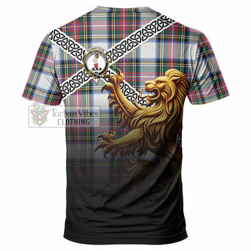 Dennistoun Crest Tartan T-Shirt with Golden Lion Emblem Celtic Style - Tartan Vibes Clothing