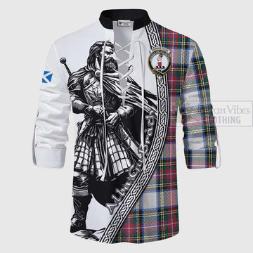 Dennistoun Tartan Clan Crest Ghillie Kilt Shirt with Highlander Warrior Celtic Style - Tartan Vibes Clothing