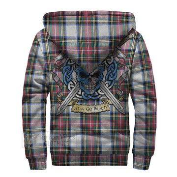 Dennistoun Tartan Sherpa Hoodie with Family Crest Celtic Skull Style - Tartan Vibes Clothing
