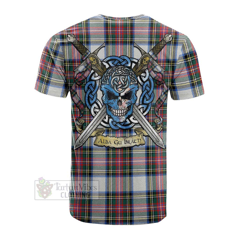 Dennistoun Tartan Cotton T-shirt with Family Crest Celtic Skull Style Men's Shirt - Tartan Vibes Clothing