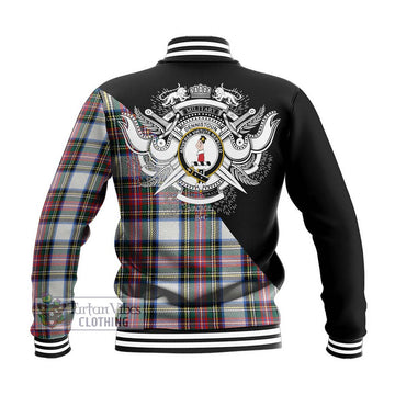 Dennistoun Tartan Baseball Jacket with Family Crest and Military Logo Style - Tartan Vibes Clothing