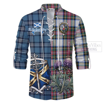 Dennistoun Tartan Ghillie Kilt Shirt Happy St. Andrew's Day Half Tartan Style - Tartan Vibes Clothing