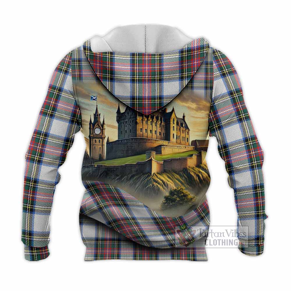 Dennistoun Tartan Family Crest Knitted Hoodie with Scottish Ancient Castle Style - Tartan Vibes Clothing