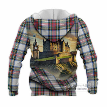 Dennistoun Tartan Family Crest Knitted Hoodie with Scottish Ancient Castle Style - Tartan Vibes Clothing