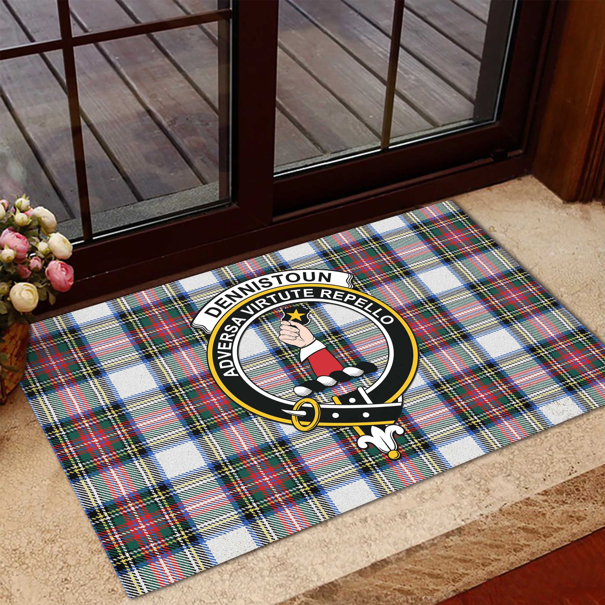 Dennistoun Tartan Rubber Doormat with Family Crest - Tartan Vibes Clothing