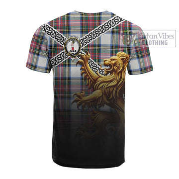 Tartan Vibes Clothing Dennistoun Crest Tartan Cotton T-shirt with Golden Lion Emblem Celtic Style