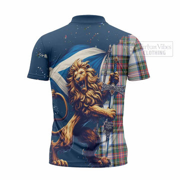Dennistoun Tartan Family Crest Zipper Polo Shirt with Scottish Majestic Lion - Tartan Vibes Clothing