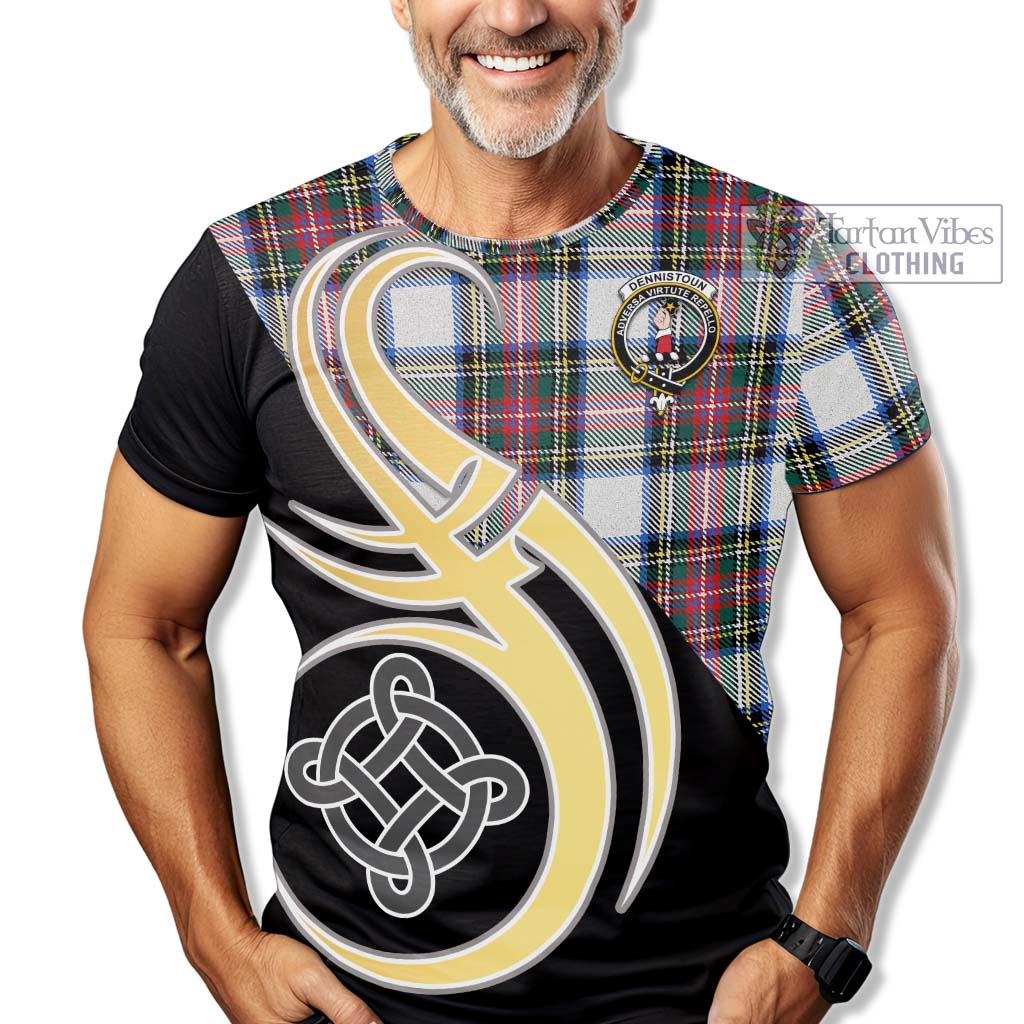 Dennistoun Tartan T-Shirt with Family Crest and Celtic Symbol Style - Tartan Vibes Clothing