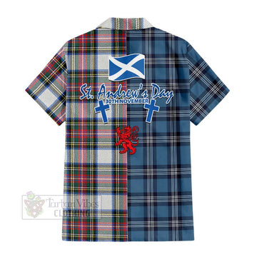 Dennistoun Tartan Hawaiian Shirt Happy St. Andrew's Day Half Tartan Style - Tartan Vibes Clothing
