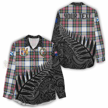 Dennistoun Crest Tartan Women's Casual Shirt with New Zealand Silver Fern Half Style - Tartan Vibes Clothing