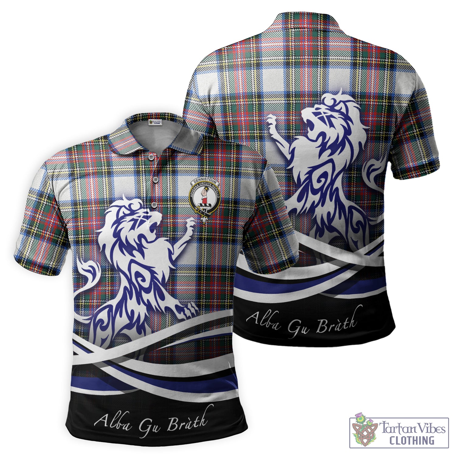 Dennistoun Tartan Polo Shirt with Alba Gu Brath Regal Lion Emblem - Tartan Vibes Clothing