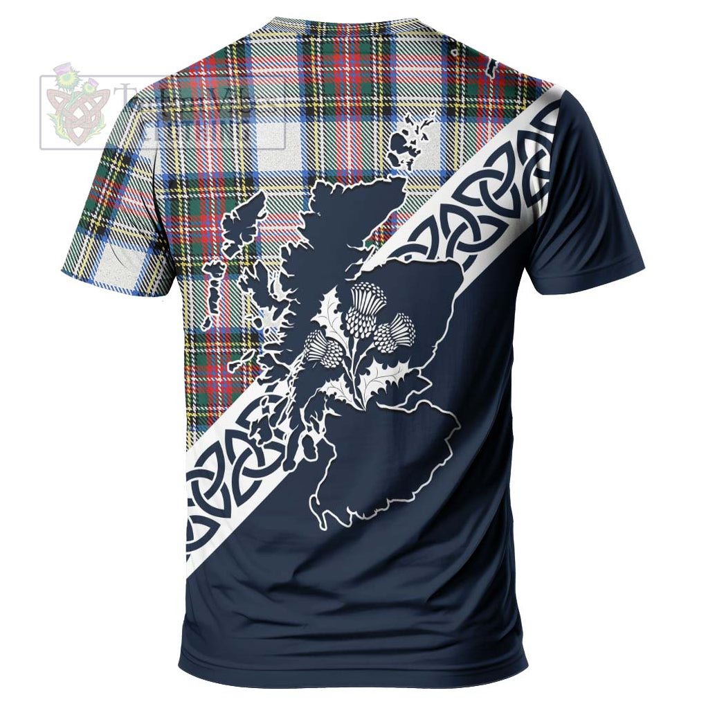 Dennistoun Tartan T-Shirt Featuring Thistle and Scotland Map - Tartanvibesclothing Store