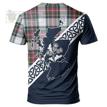 Dennistoun Tartan T-Shirt Featuring Thistle and Scotland Map - Tartanvibesclothing Store