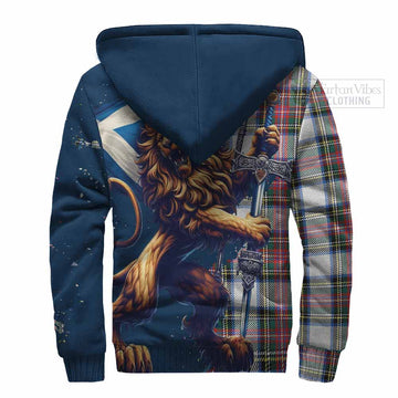 Dennistoun Tartan Family Crest Sherpa Hoodie with Scottish Majestic Lion - Tartan Vibes Clothing