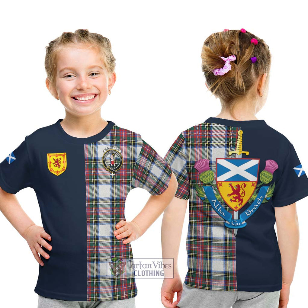 Dennistoun Tartan Kid T-Shirt Alba with Scottish Lion Royal Arm Half Style - Tartan Vibes Clothing
