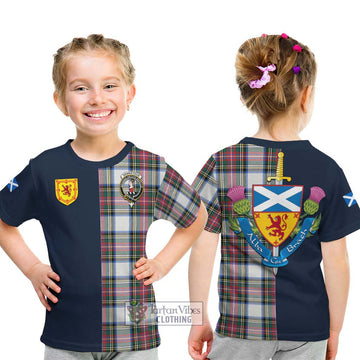 Dennistoun Tartan Kid T-Shirt Alba with Scottish Lion Royal Arm Half Style - Tartan Vibes Clothing