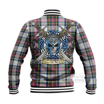 Dennistoun Tartan Baseball Jacket with Family Crest Celtic Skull Style - Tartan Vibes Clothing