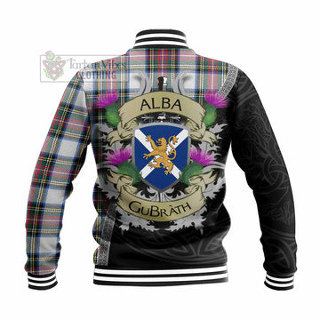 Dennistoun Tartan Family Crest Baseball Jacket Lion Rampant Royal Thistle Shield Celtic Inspired - Tartan Vibes Clothing