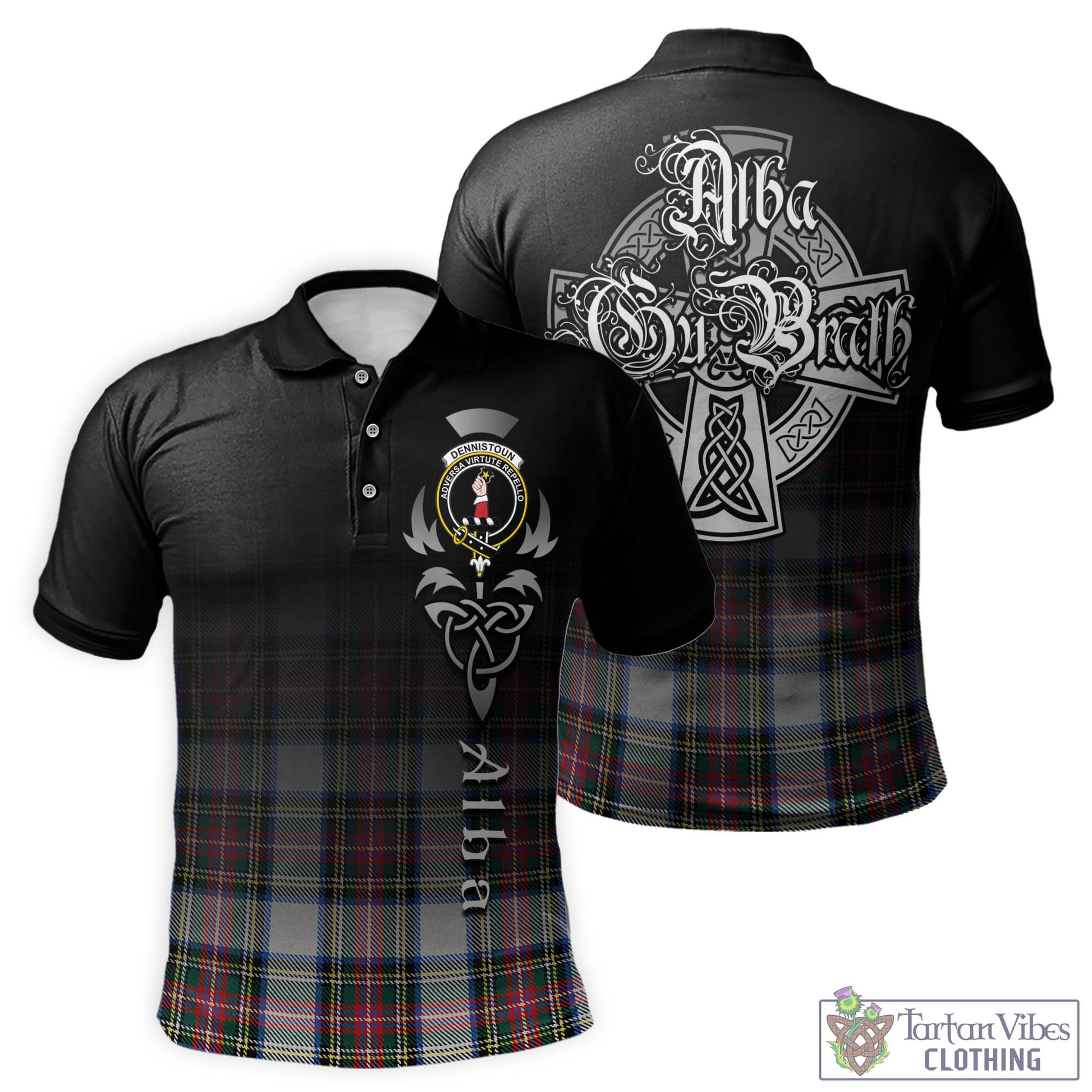 Dennistoun Tartan Polo Shirt Featuring Alba Gu Brath Family Crest Celtic Inspired - Tartan Vibes Clothing