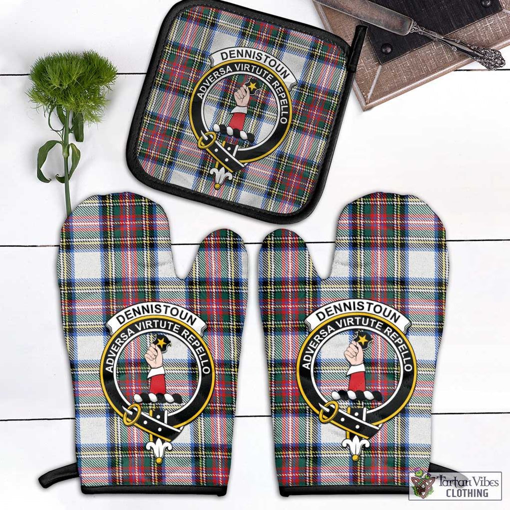 Dennistoun Tartan Combo Oven Mitt & Pot-Holder with Family Crest Black - Tartan Vibes Clothing