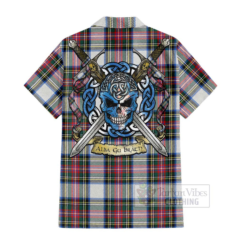 Dennistoun Tartan Hawaiian Shirt with Family Crest Celtic Skull Style - Tartan Vibes Clothing