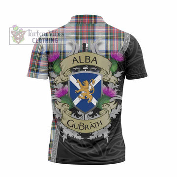 Dennistoun Tartan Family Crest Zipper Polo Shirt Lion Rampant Royal Thistle Shield Celtic Inspired - Tartan Vibes Clothing