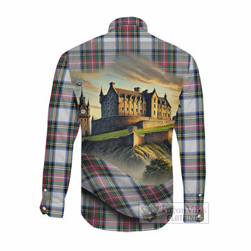 Tartan Vibes Clothing Dennistoun Tartan Family Crest Long Sleeve Button Shirt with Scottish Ancient Castle Style