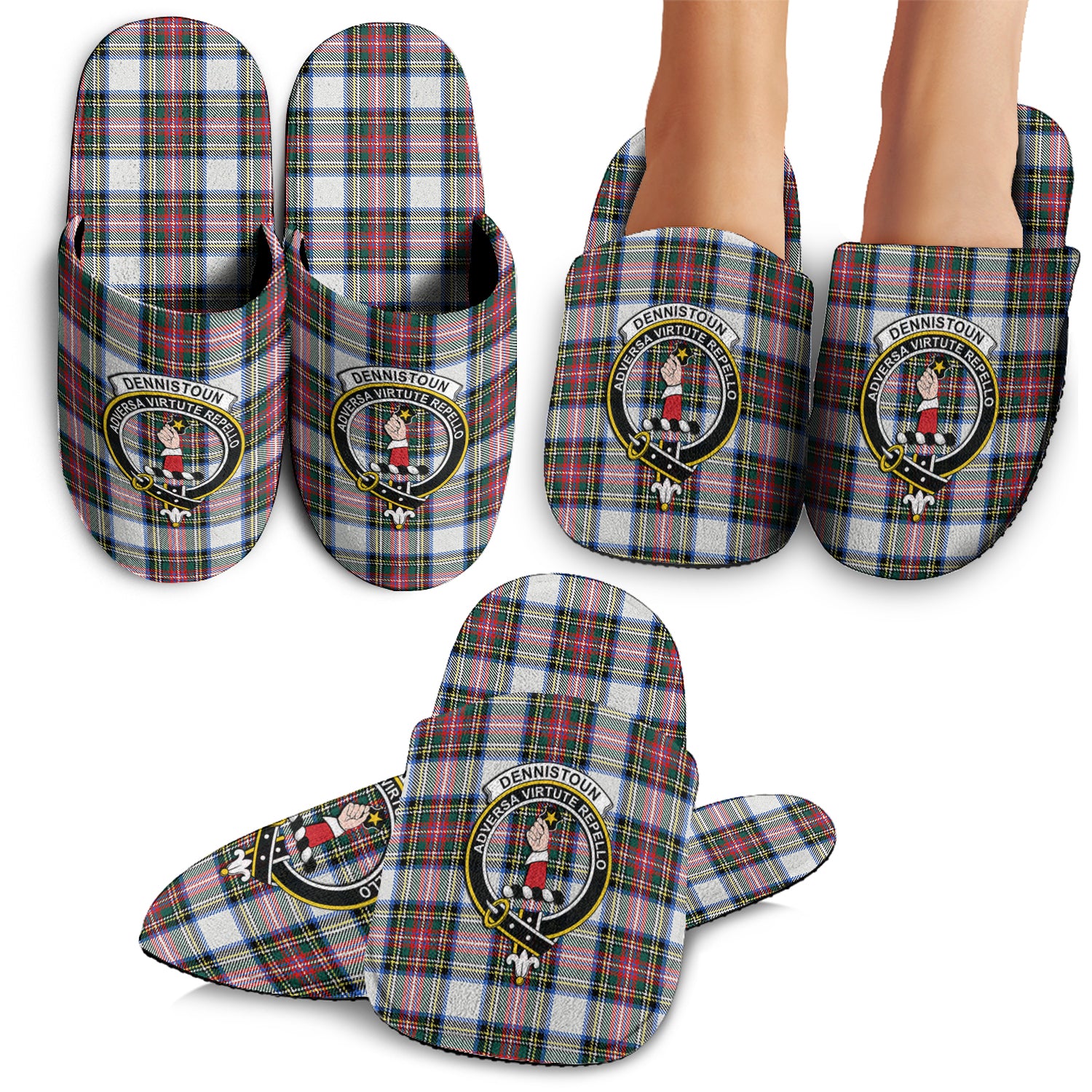 Dennistoun Tartan Home Slippers with Family Crest - Tartan Vibes Clothing
