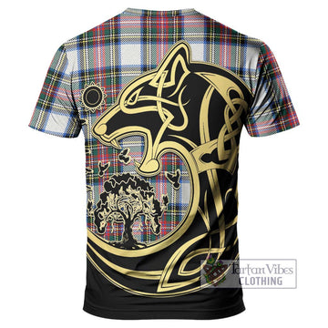 Dennistoun Tartan T-Shirt with Family Crest Celtic Wolf Style - Tartan Vibes Clothing