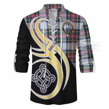 Dennistoun Tartan Ghillie Kilt Shirt with Family Crest and Celtic Symbol Style - Tartan Vibes Clothing