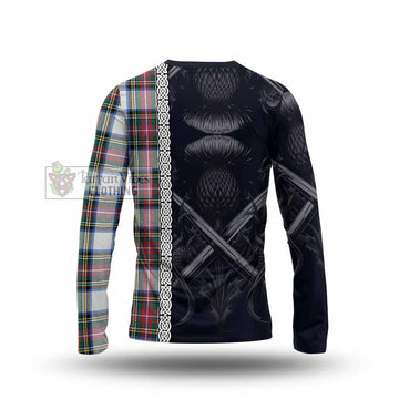 Dennistoun Tartan Long Sleeve T-Shirt with Family Crest Cross Sword Thistle Celtic Vibes - Tartan Vibes Clothing