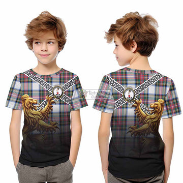 Dennistoun Crest Tartan Kid T-Shirt with Golden Lion Emblem Celtic Style - Tartan Vibes Clothing