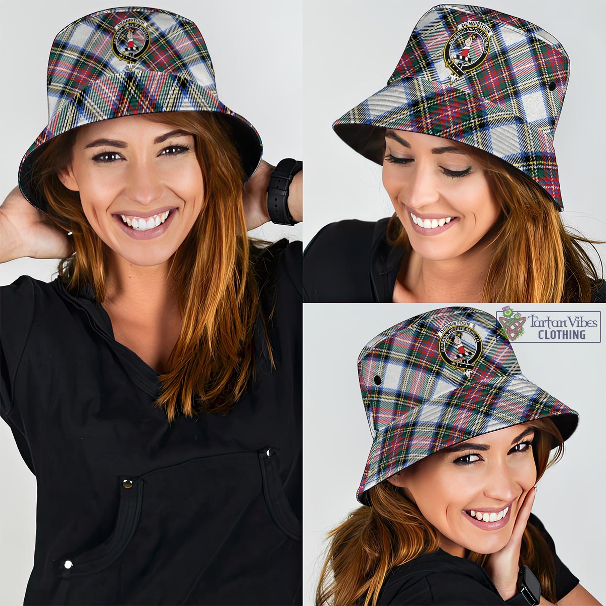 Dennistoun Tartan Bucket Hat with Family Crest - Tartan Vibes Clothing