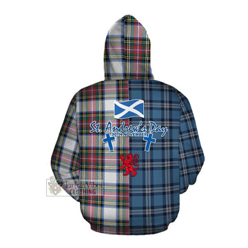 Dennistoun Tartan Cotton Hoodie Happy St. Andrew's Day Half Tartan Style Pullover Hoodie - Tartan Vibes Clothing