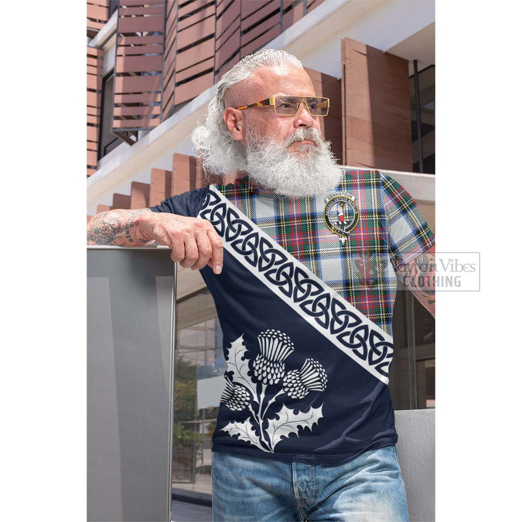 Dennistoun Tartan Cotton T-shirt Featuring Thistle and Scotland Map Men's Shirt - Tartan Vibes Clothing