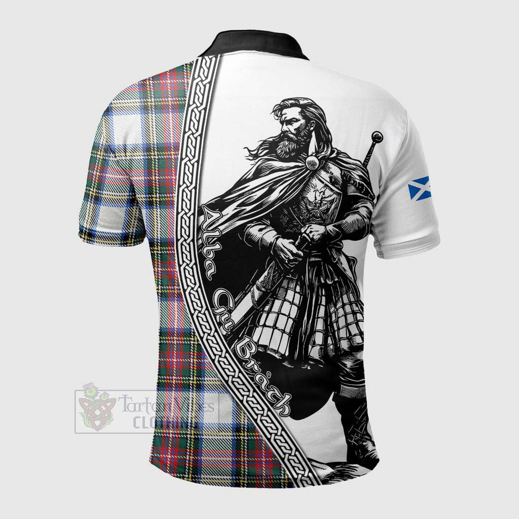 Dennistoun Tartan Clan Crest Polo Shirt with Highlander Warrior Celtic Style - Tartan Vibes Clothing