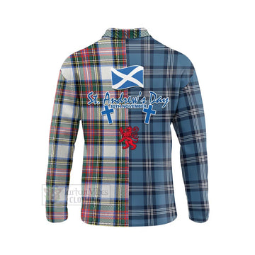 Dennistoun Tartan Long Sleeve Polo Shirt Happy St. Andrew's Day Half Tartan Style - Tartan Vibes Clothing