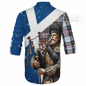 Dennistoun Tartan Ghillie Kilt Shirt with Family Crest Scottish Bagpiper Vibes - Tartan Vibes Clothing