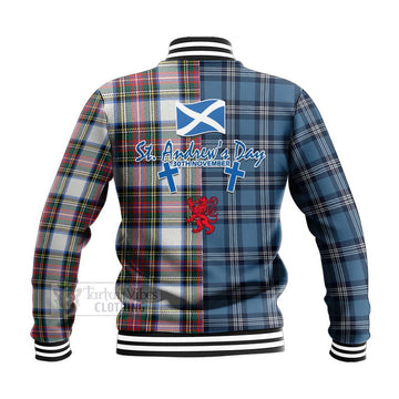 Dennistoun Tartan Baseball Jacket Happy St. Andrew's Day Half Tartan Style - Tartan Vibes Clothing