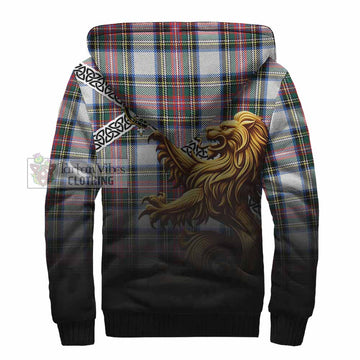 Dennistoun Crest Tartan Sherpa Hoodie with Golden Lion Emblem Celtic Style - Tartan Vibes Clothing