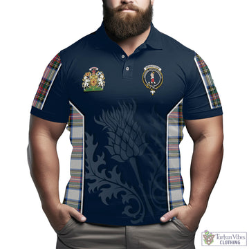 Dennistoun Tartan Men's Polo Shirt with Family Crest and Scottish Thistle Vibes Sport Style