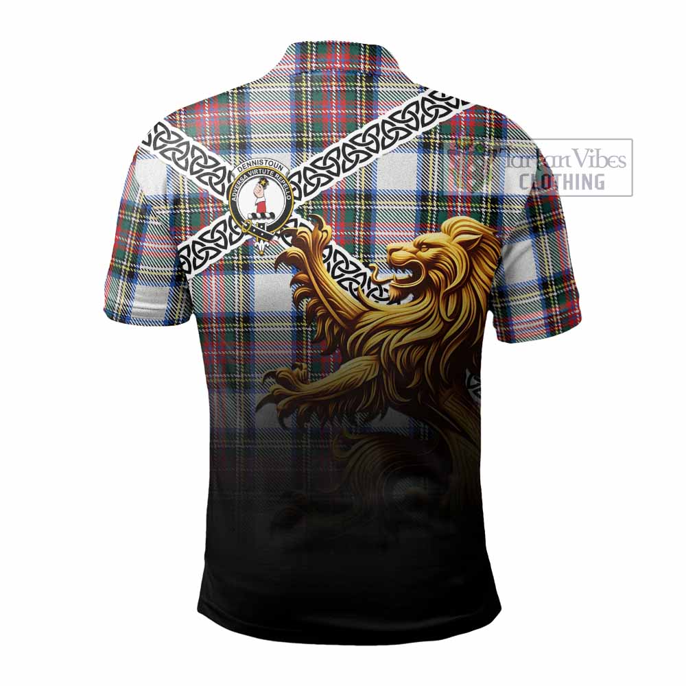 Dennistoun Crest Tartan Polo Shirt with Golden Lion Emblem Celtic Style - Tartan Vibes Clothing