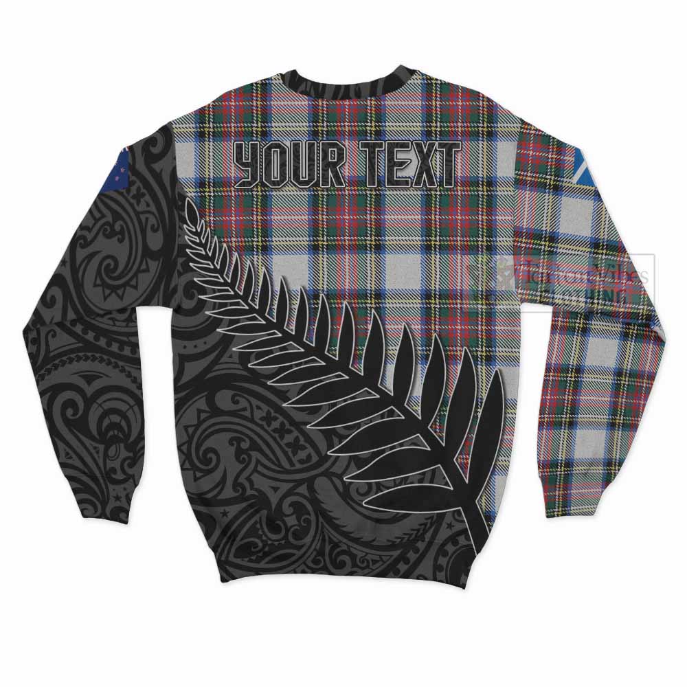 Dennistoun Crest Tartan Sweatshirt with New Zealand Silver Fern Half Style - Tartan Vibes Clothing